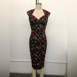 Pinup Couture Black Dress with Cherry Print Pin Up Vintage reproduction Retro